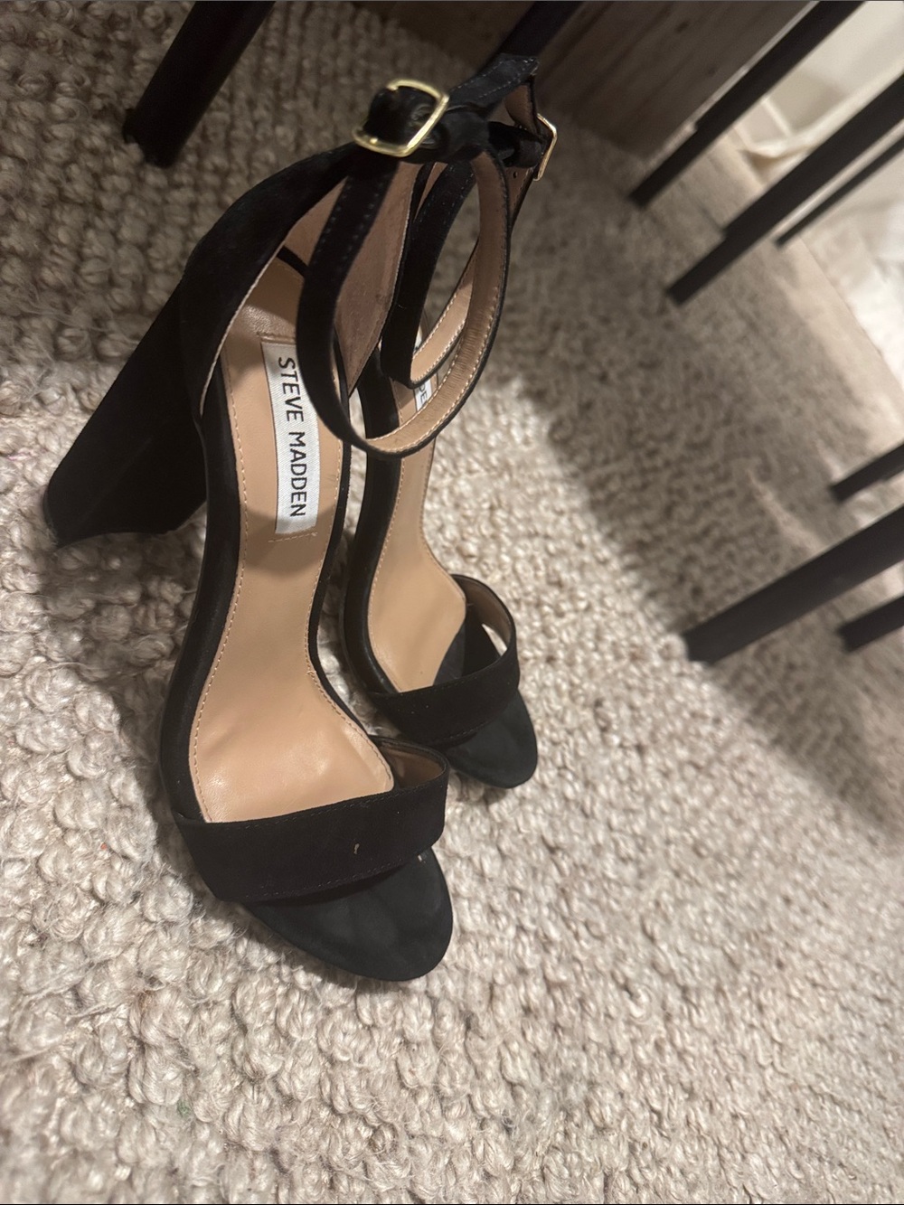 Steve Madden Black Suede Ankle Strap Block Heels